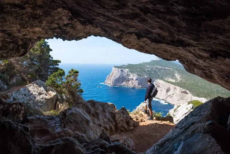 Hiker with backpack in Sardinia